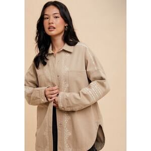 Embroidered Utility Snap Shacket Jacket Choctaw Aztec Dakota Tribal Cowgirl S